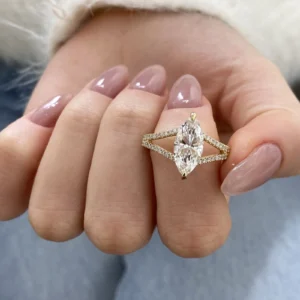 2.00 CTW Marquise Cut Lab-Grown CVD Diamond Split Shank Engagement Ring in 14k Yellow Gold
