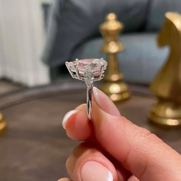 Pear Lab Grown Diamond Trilogy Ring 14K White Gold Dubai UAE – 3.50 CT IGI Certified D VVS2