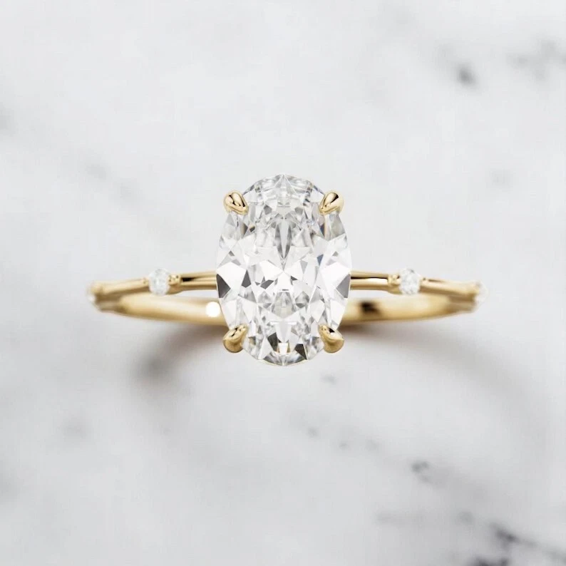 2.00 Carat Oval Lab Grown Diamond Ring 14K Yellow Gold IGI Certified E VVS2 - Image 4