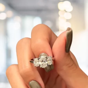 14K White Gold Oval Lab Grown Diamond Trilogy Ring 2.5 CTW D VVS2 IGI Certified – Dubai UAE