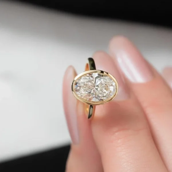 2.30 CT IGI Cert Oval Lab Grown Diamond Bezel Engagement Ring 18K Yellow Gold