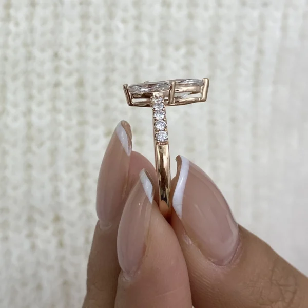 Marquise Lab Grown Diamond 2 Stone Ring 14K Rose Gold Dubai 1.70 Ct