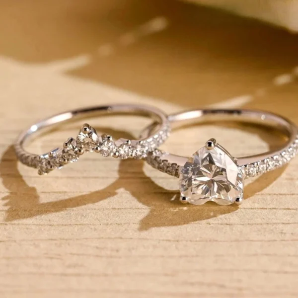 2.2Ct Heart Cut Lab Grown E VVS2 IGI Cert Diamond Bridal Set Ring 14k White Gold