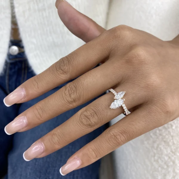 Marquise Lab Grown Diamond 2 Stone Ring 14K Rose Gold Dubai 1.70 Ct