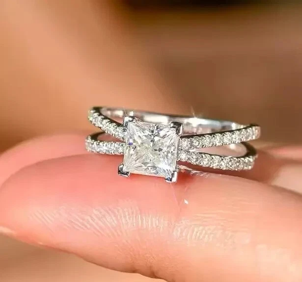 14K white gold princess cut 2.4 carat lab grown diamond engagement ring Dubai UAE IGI certified VVS2 halo style ring