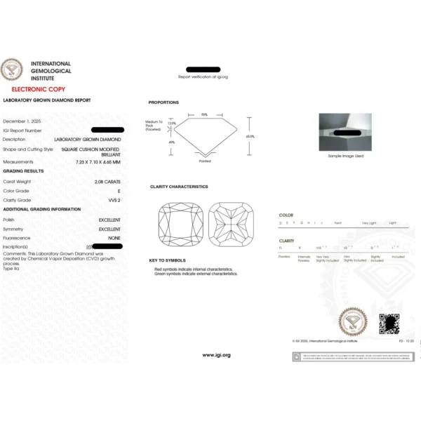 2.10 Ct Cushion Cut IGI Certified Lab-Grown Diamond Engagement Ring in 14K White Gold