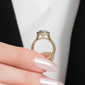 2.30 CT Oval Lab Grown Diamond Bezel Engagement Ring in 18K Yellow Gold | IGI Certified D VVS2