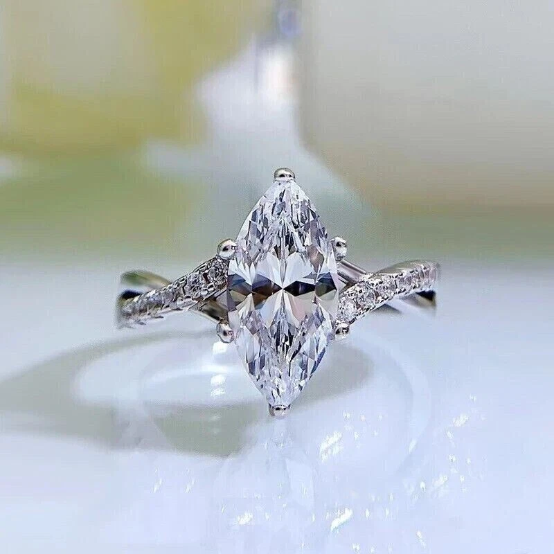 2.2 CT Lab Grown IGI CERTIFIED D VVS2 Marquise Cut Diamond 14k White Gold Ring - Image 4