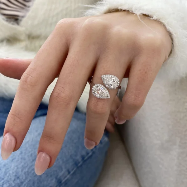 18k White Gold Toi et Moi Ring 2.3 CTW Pear CVD Lab Grown Diamond Engagement Ring