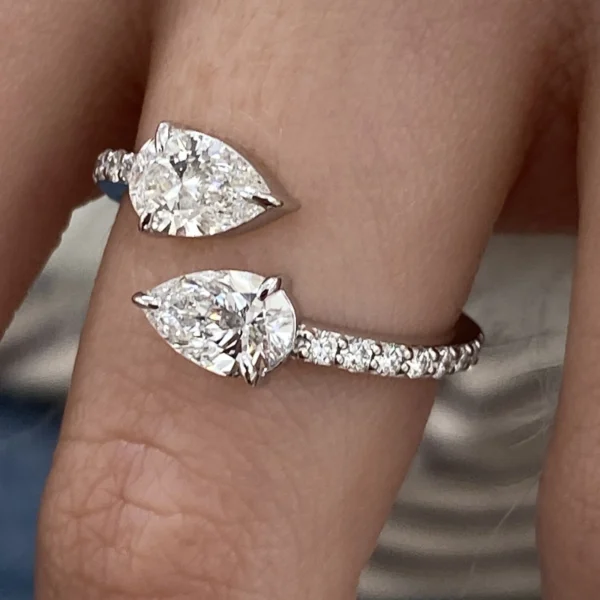 1.36 CTW Pear Cut Lab Grown Diamond Engagement Wrap Ring 14K Gold IGI E VVS2