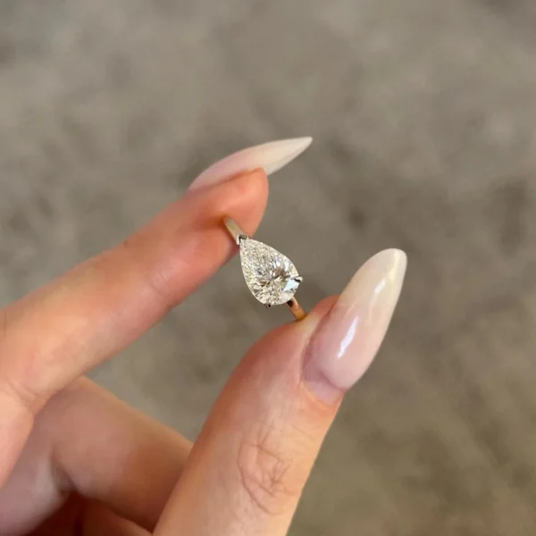2.0 CT Pear East-West Cathedral Engagement Ring in 18k White Gold