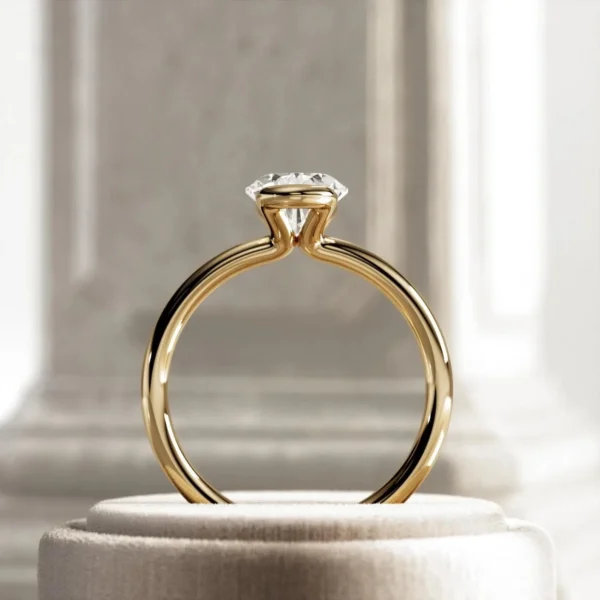 2 Ct Pear Cut Lab Grown Diamond Engagement Ring in 18K Gold Half Bezel – IGI Certified E VVS2 | Dubai UAE Luxury Jewelry