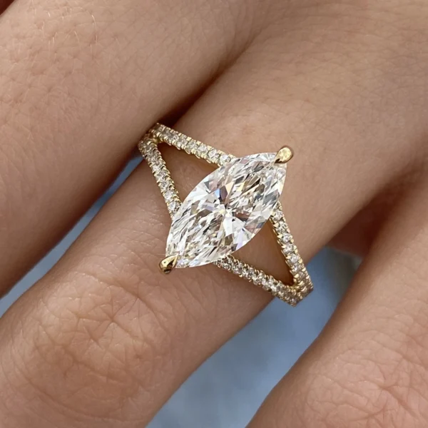 2.0 CT Marquise Lab Grown Diamond Engagement Ring 14K Yellow Gold Split Shank E