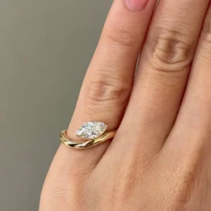 14k Yellow Gold Marquise Solitaire 1 Carat CVD Lab Grown Diamond Engagement Ring