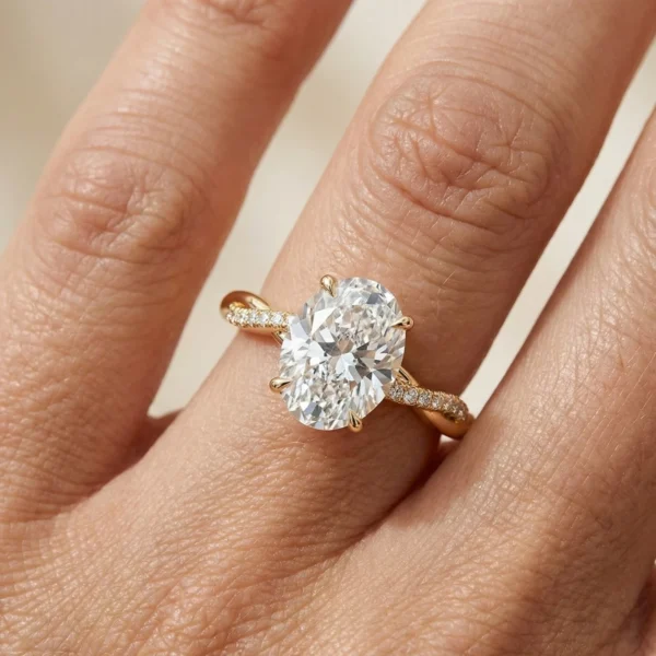 2.20ct Oval Lab Grown Diamond Engagement Ring Twisted Pavé Band 14K Yellow Gold