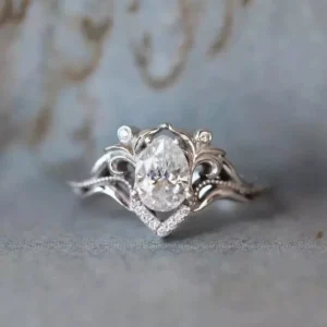 2.10 Ct Pear Cut Lab Grown Diamond Ring | E VVS2 | IGI Certified 14K White Gold Bridal Ring Dubai
