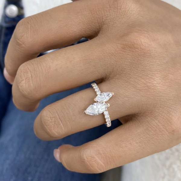Marquise Lab Grown Diamond 2 Stone Ring 14K Rose Gold Dubai 1.70 Ct