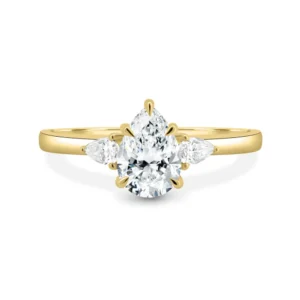 2.00 CTW Pear Lab-Grown Diamond Three-Stone Engagement Ring in 14K Yellow Gold | IGI Certified E VVS2