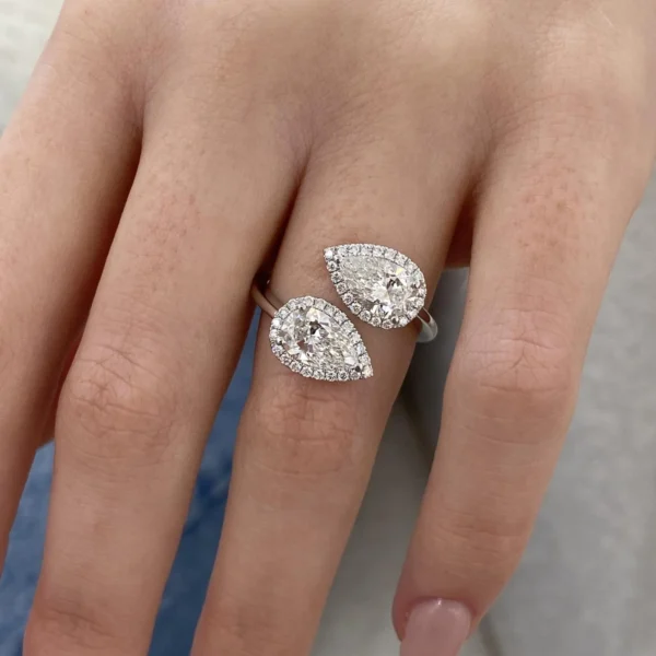 18k White Gold Toi et Moi Ring 2.3 CTW Pear CVD Lab Grown Diamond Engagement Ring
