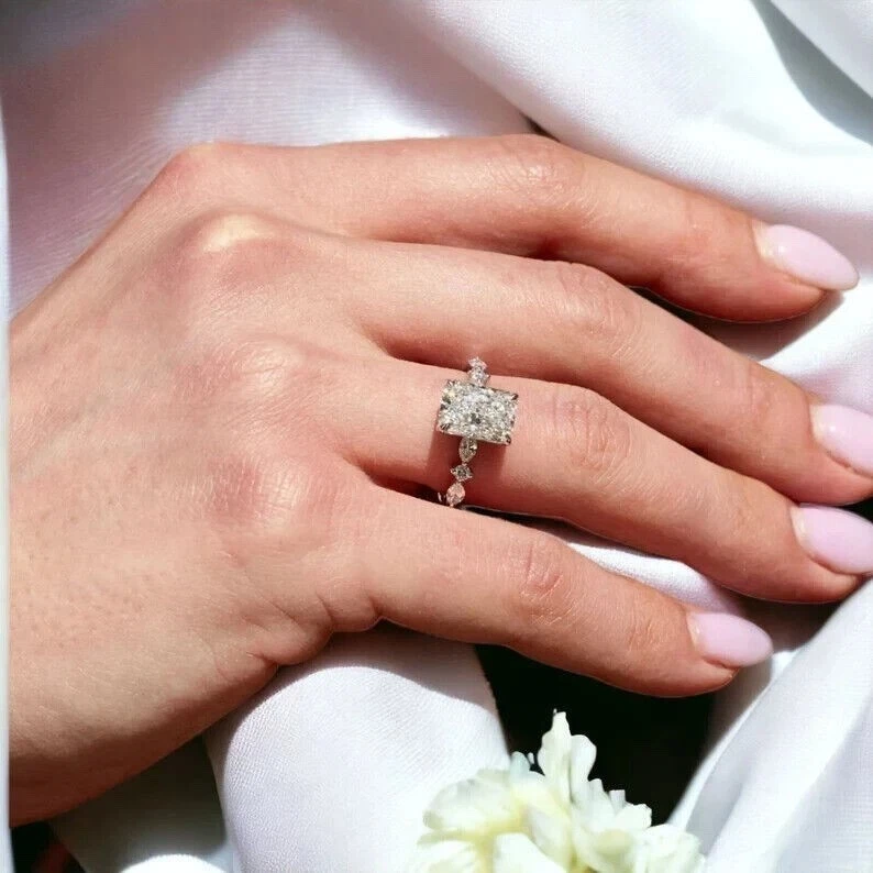 3.40 Ct Radiant Cut Lab Diamond Engagement Ring Dubai – IGI E VVS2 CVD Diamond in 14K White Gold - Image 3