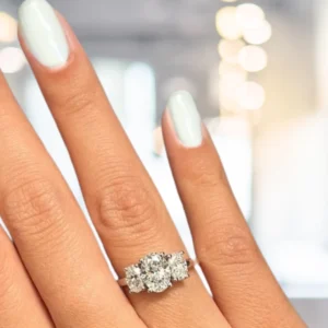 14K White Gold Oval Lab Grown Diamond Trilogy Ring 2.5 CTW D VVS2 IGI Certified – Dubai UAE
