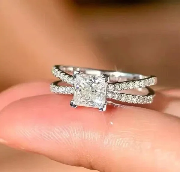 2.30CT Princess Lab Grown Diamond Ring 14K White Gold E VVS2 CVD IGI Certified