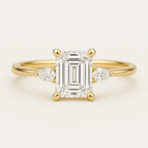2.00 Ct Emerald Cut IGI Certified CVD Diamond Engagement Ring in 18K Yellow Gold