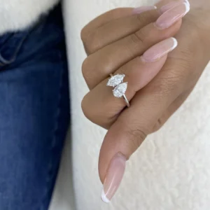 2.00 CT Pear & Marquise Toi et Moi Lab Diamond Ring in 14K White Gold – IGI Certified