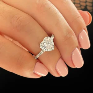 Heart Lab Grown Diamond Wedding Ring 14K White Gold IGI Certified Dubai