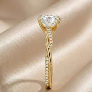 2.20 Ct Oval Lab-Created Diamond Engagement Ring with Twisted Pavé Band in 14K Yellow Gold | IGI Certified