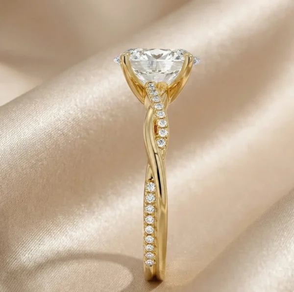 2.20 Ct Oval Lab-Created Diamond Engagement Ring with Twisted Pavé Band in 14K Yellow Gold | IGI Certified