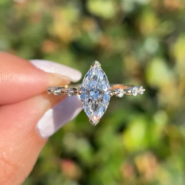 2.20CT TW Marquise D VVS2 Lab Grown Diamond Wedding Ring 14K White Gold IGI Cert