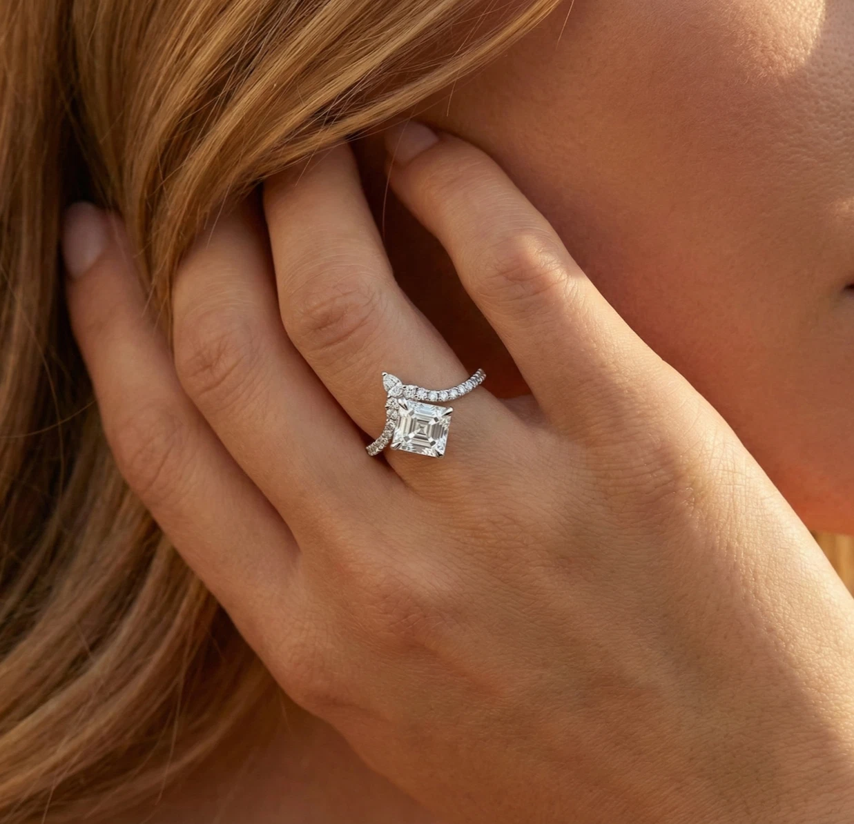 1.90 ct Asscher E VS1 Lab Grown Diamond Ring Pavé Band IGI Cert 14K Yellow Gold - Image 2