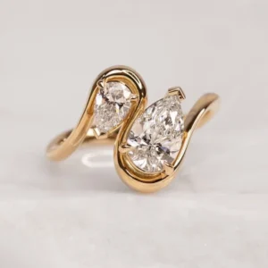 2.00 CTW Pear Cut Lab-Grown CVD Diamond Toi et Moi Engagement Ring in 14k Yellow Gold
