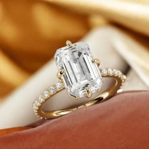 Emerald Cut Lab Grown Diamond Ring 14K Yellow Gold Dubai – 4.35 CT IGI Certified Wedding Ring UAE