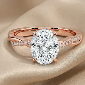2.20 Ct Oval Lab-Created Diamond Engagement Ring with Twisted Pavé Band in 14K Yellow Gold | IGI Certified
