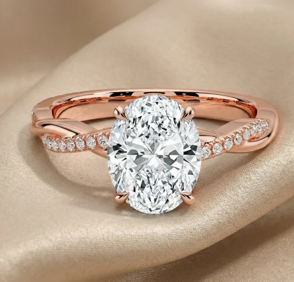2.20 Ct Oval Lab-Created Diamond Engagement Ring with Twisted Pavé Band in 14K Yellow Gold | IGI Certified