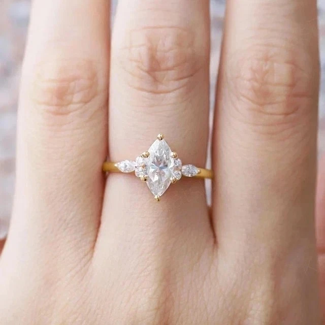 1.80 CTW Marquise Lab Grown Diamond Engagement Ring IGI E VVS2 14K Yellow Gold - Image 3