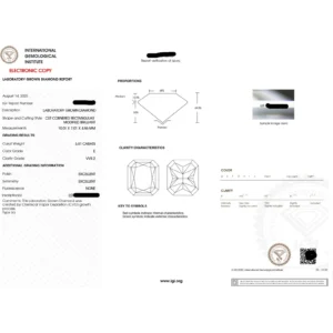 3.90 Ct Radiant Cut Lab Diamond Engagement Ring Dubai – IGI D VVS2 CVD Diamond in 14K White Gold
