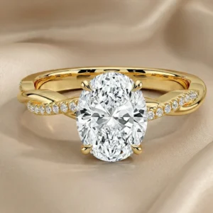 2.20 Ct Oval Lab-Created Diamond Engagement Ring with Twisted Pavé Band in 14K Yellow Gold | IGI Certified