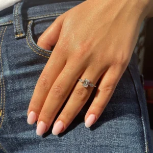 Emerald Cut Lab Grown Diamond Ring 3-Stone 14K Gold Dubai – 1.30CT IGI D VVS2