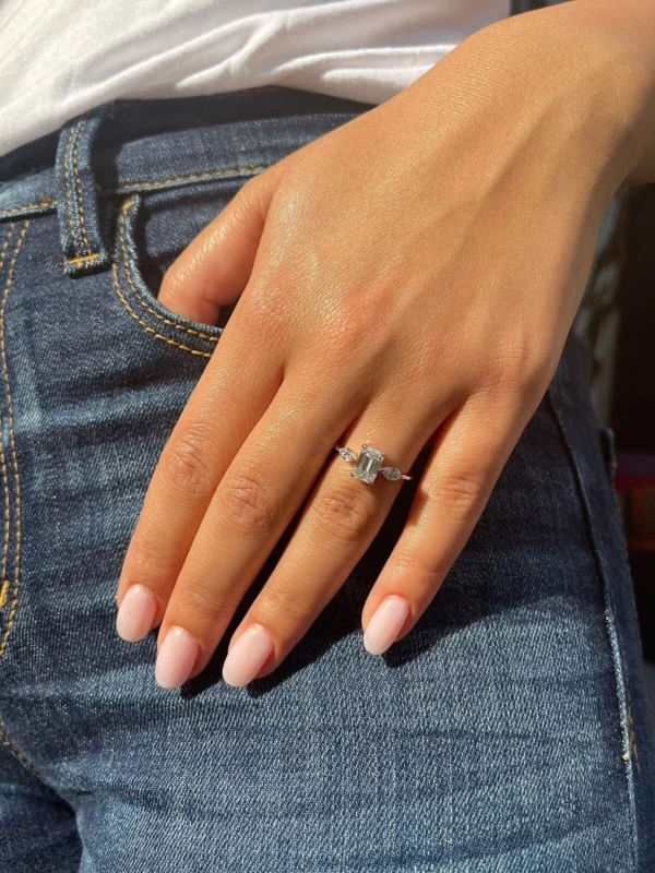Emerald Cut Lab Grown Diamond Ring in 18K Gold Dubai UAE – 1.30 CTW 3-Stone Trilogy