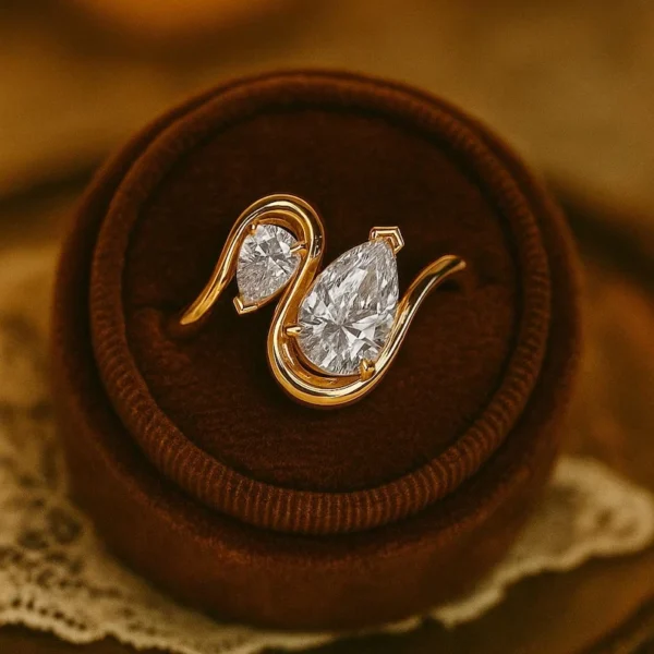 2.00 Ct Pear Cut IGI D VVS2 Lab Grown Diamond Toi et Moi Ring 18k White Gold