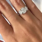 14K white gold oval lab grown diamond trilogy ring 2.5 CTW IGI certified Dubai UAE luxury engagement ring
