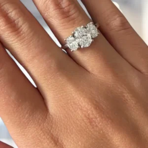 14K white gold oval lab grown diamond trilogy ring 2.5 CTW IGI certified Dubai UAE luxury engagement ring