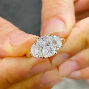 3.0Ct Cushion & Half Moon Lab Grown Diamond Engagement Ring in 14K Gold – IGI Certified E VVS2 | Luxury Dubai UAE