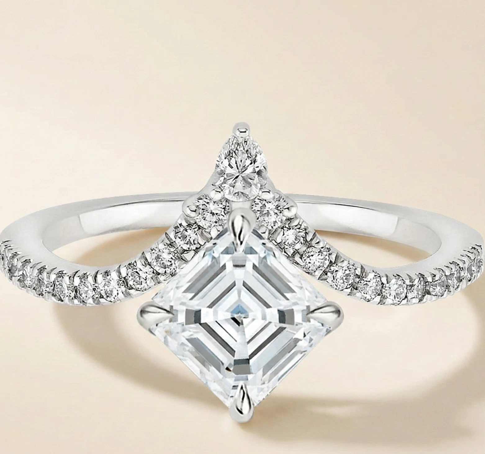 1.90 ct Asscher E VS1 Lab Grown Diamond Ring Pavé Band IGI Cert 14K Yellow Gold - Image 6
