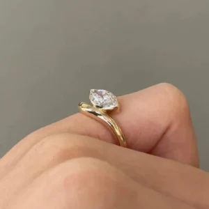 14k Yellow Gold Marquise Solitaire 1 Carat CVD Lab Grown Diamond Engagement Ring