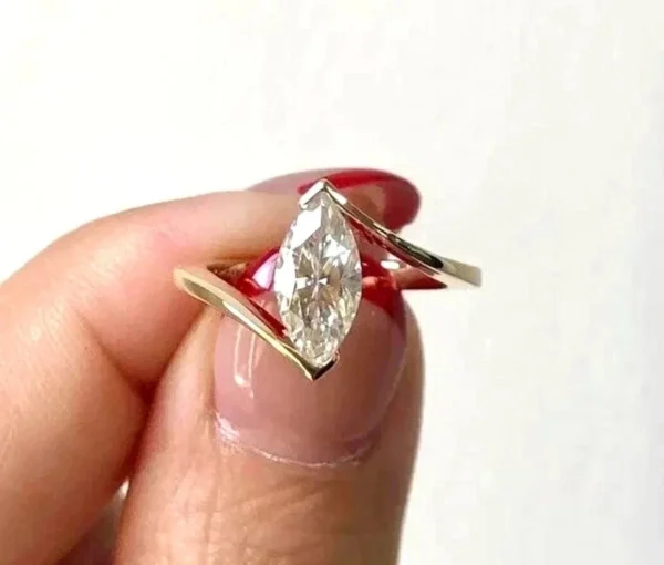 2.00 carat marquise diamond engagement ring in 14K yellow gold handcrafted in Dubai