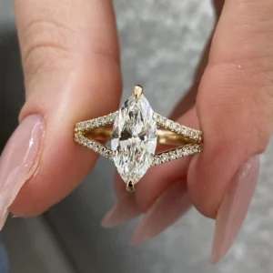 2.00 CTW Marquise Cut Lab-Grown CVD Diamond Split Shank Engagement Ring in 14k Yellow Gold